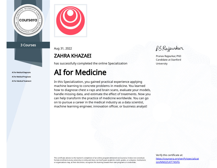 AI for Medicine Specialization certificate