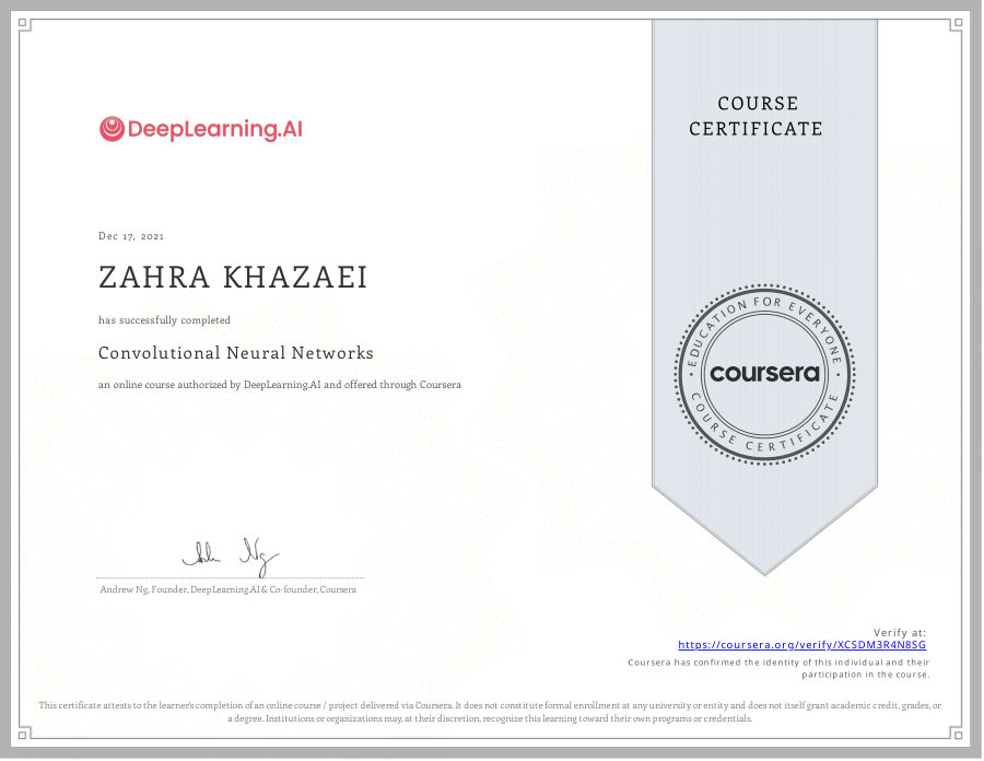 Convolutional Neural Networks certificate
