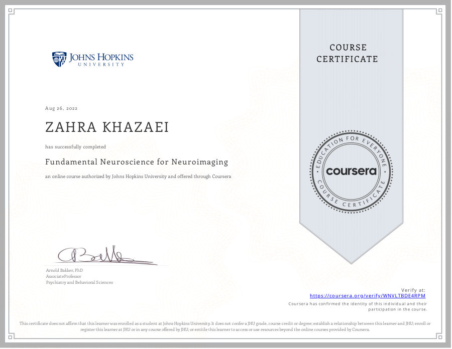 Fundamental Neuroscience for Neuroimaging certificate