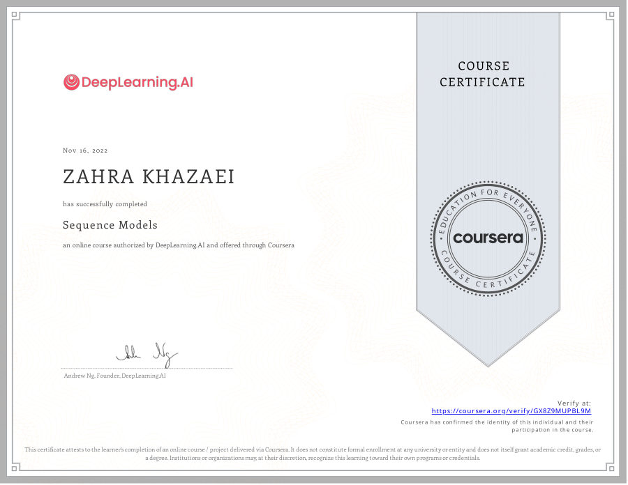 Sequence Models certificate