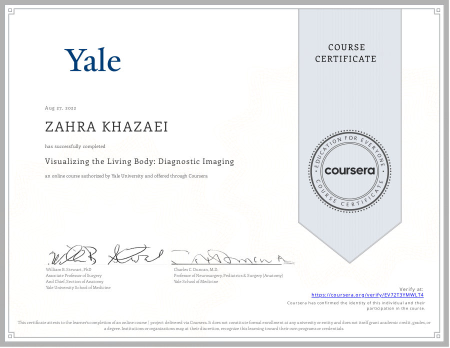 Visualizing the Living Body: Diagnostic Imaging certificate